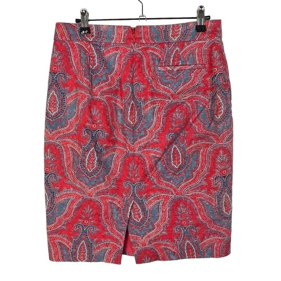 J. Crew No 2 Pencil Skirt Raj Blue & Red Paisley 2 - Picture 3 of 5